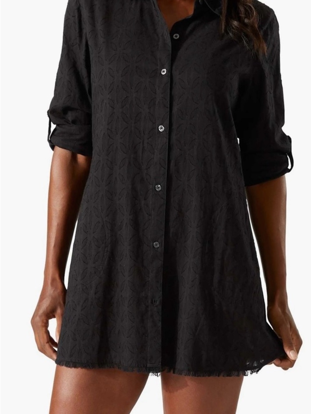 Tommy Bahama Black cotton clip jacquard Boyfriend Shirt